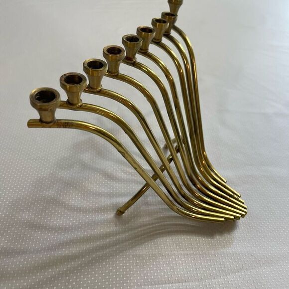 Midcentury Modern Solid Brass Chanukah Menorah Hanukkiah Judaica - Picture 1 of 11